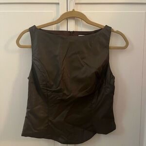Olivaceous Dark Brown Faux Leather Tank Top